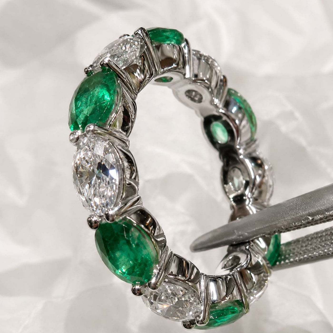 Emerald Eternity Band, shown in 14K White, Emerald