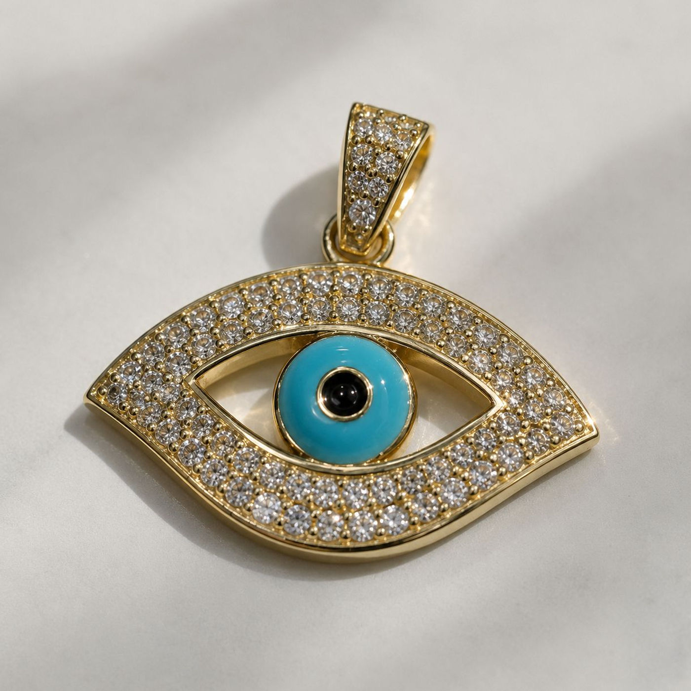 Pavé Evil Eye Pendant, shown in 14K Yellow, Round