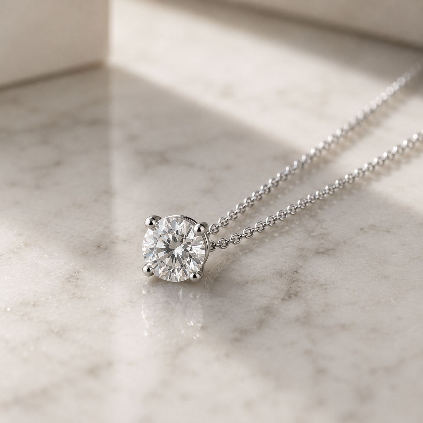 Four-Prong Pendant, shown in 14K White, Round