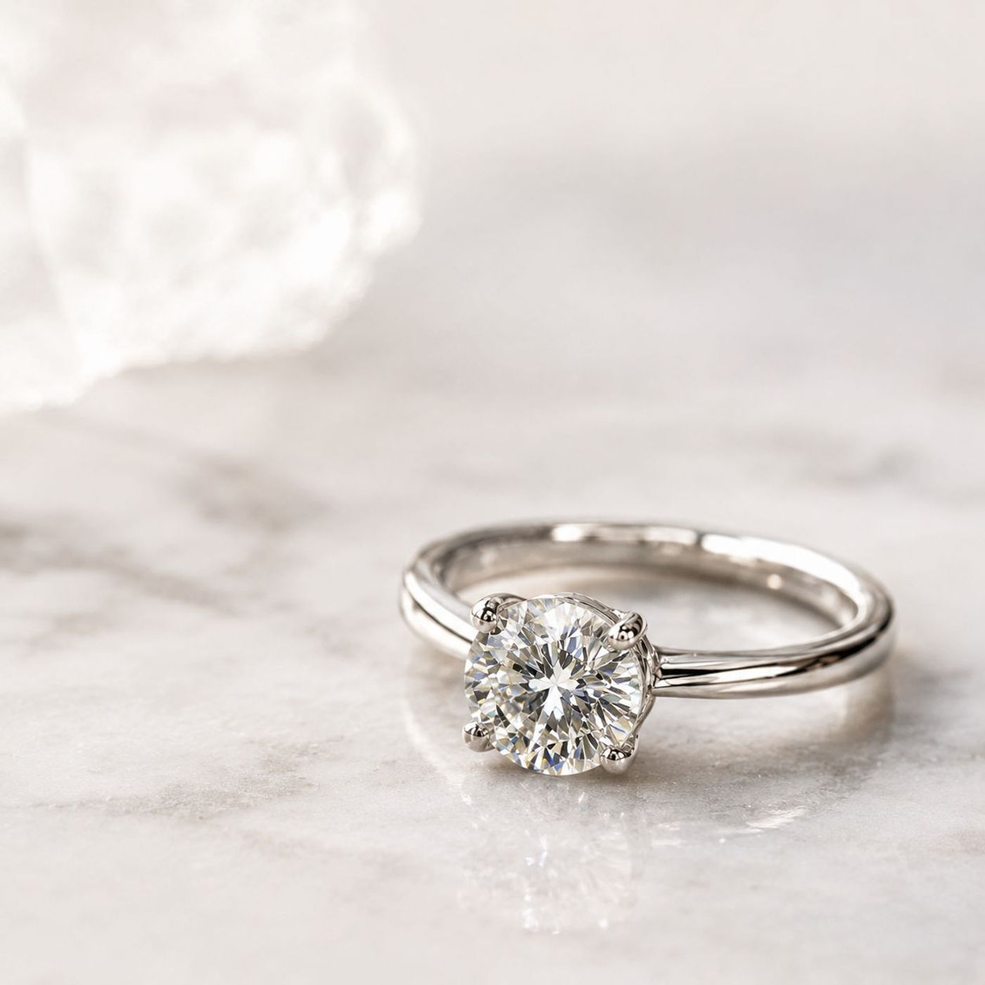Four-Prong Solitaire, shown in 14K White, Round