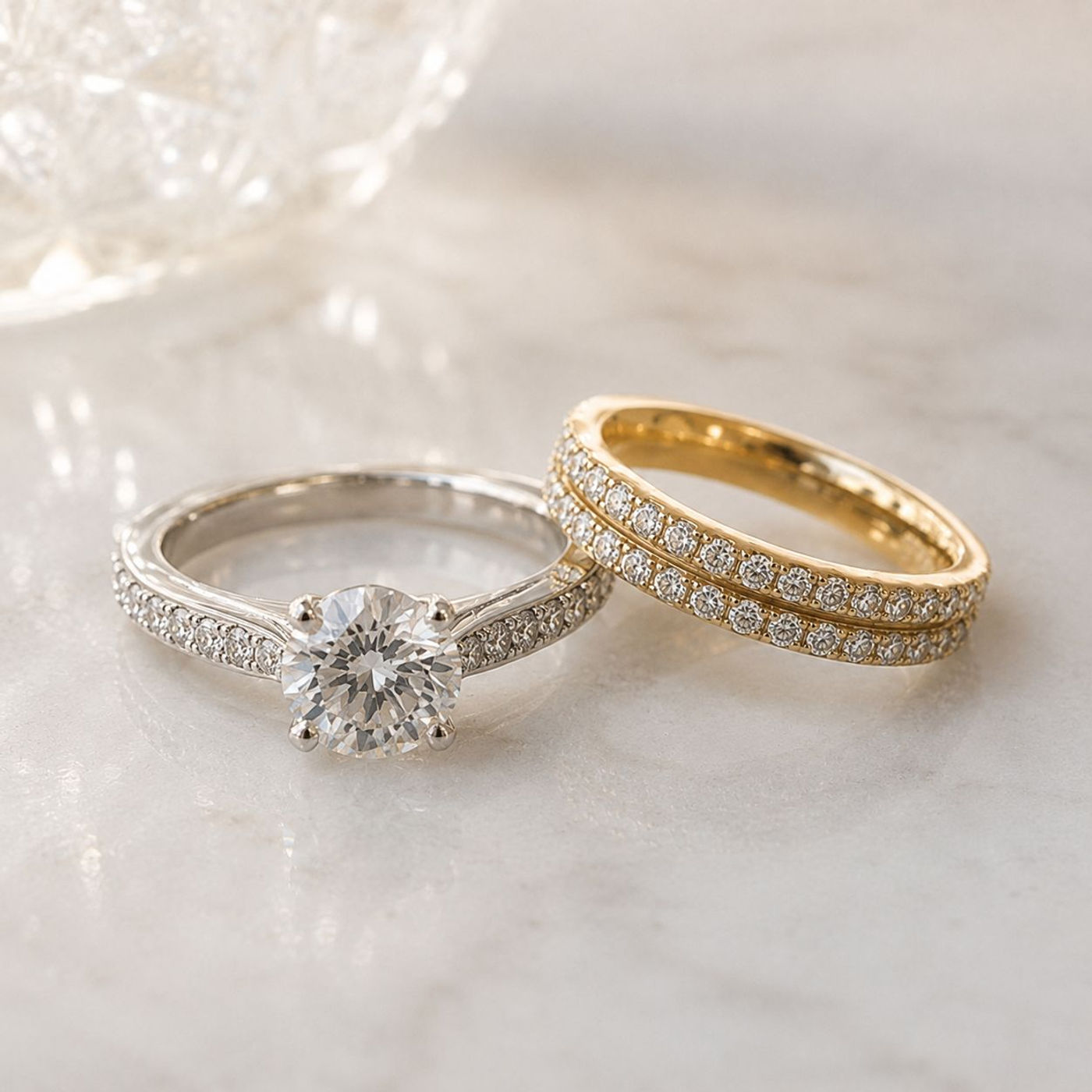 Pavé Bridal Set, shown in 14K White, Round