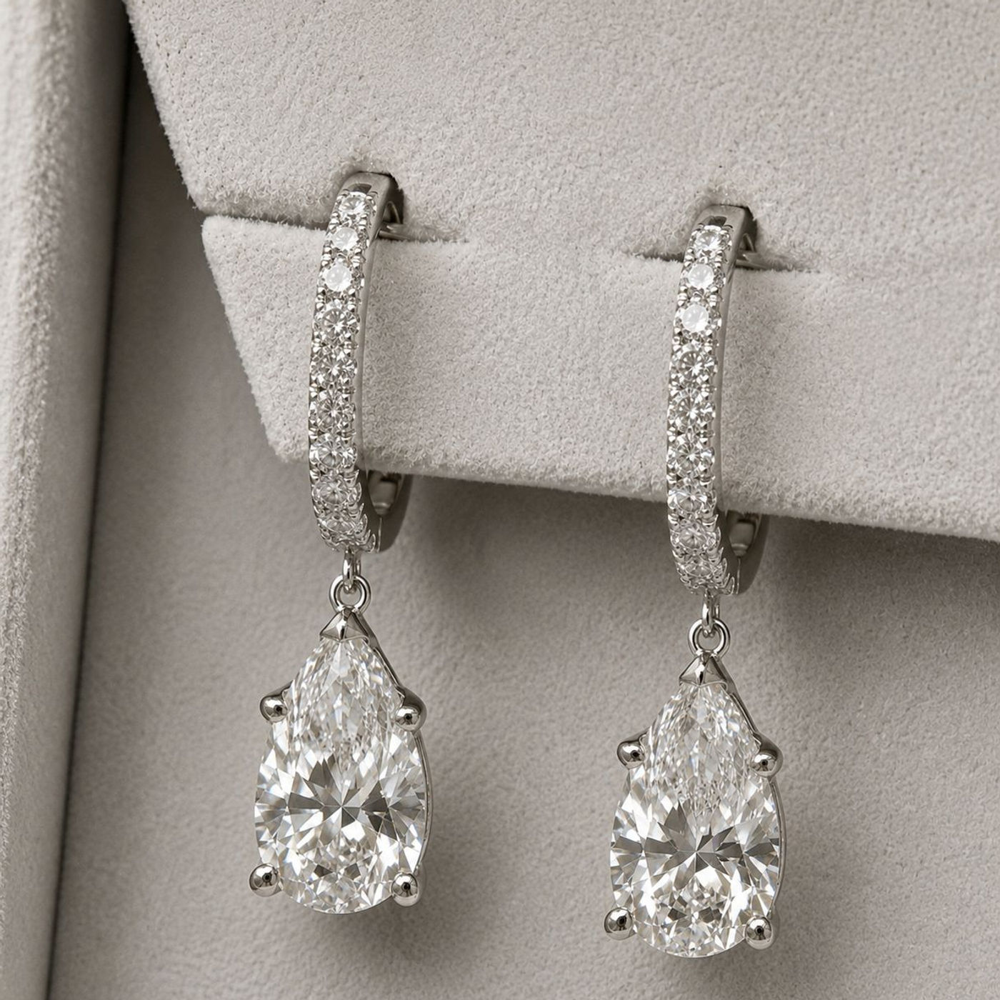 Pear Drop Earrings, shown in 14K White, Pear