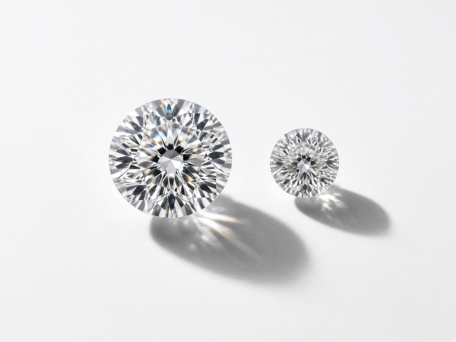 Two round diamonds of different size on white