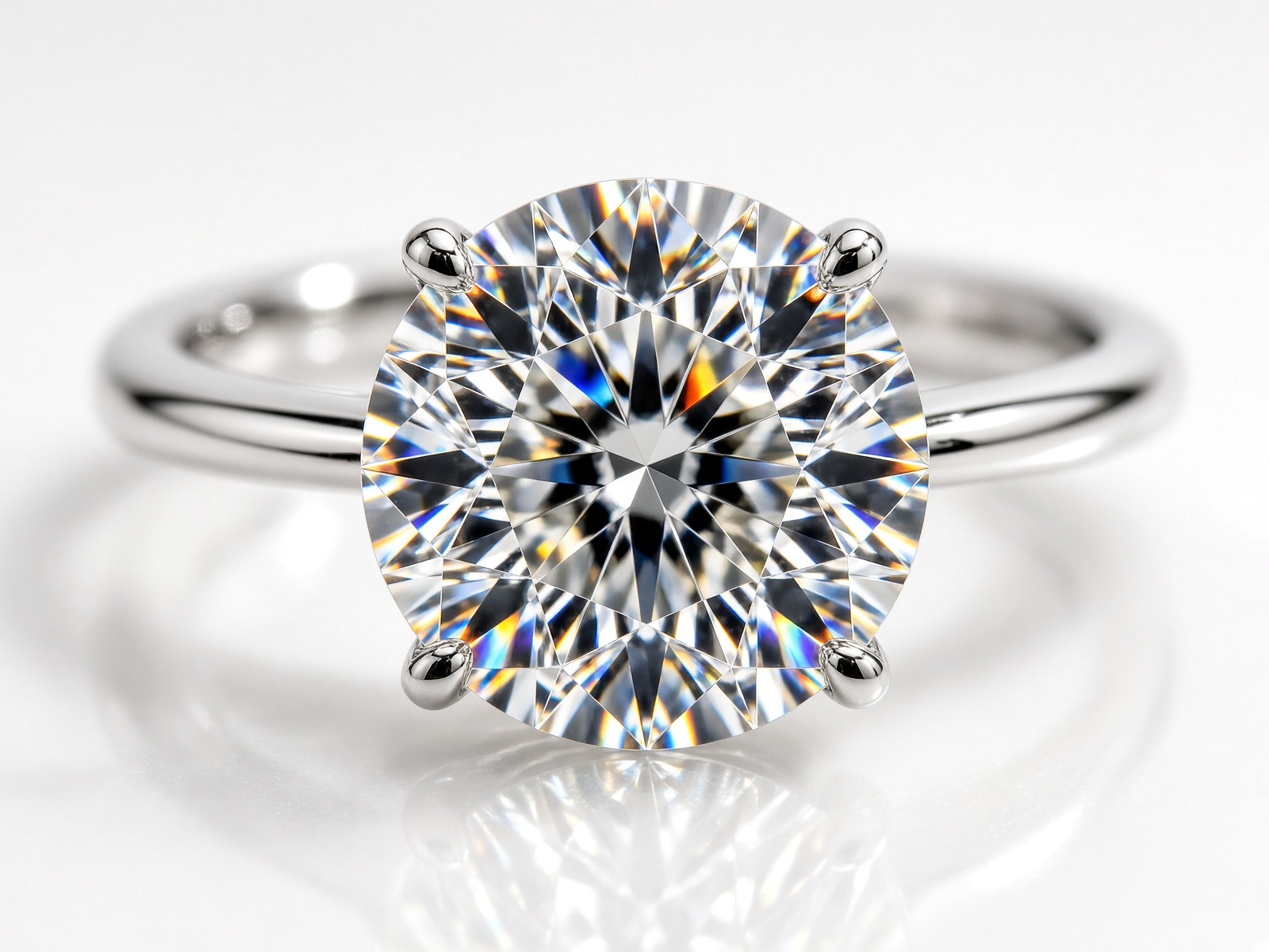 A round brilliant in platinum, catching light